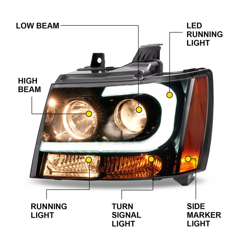 DURAFORCE Headlights for Avalanche Suburban Tahoe 2007-2014 LED Bar LH RH Projector