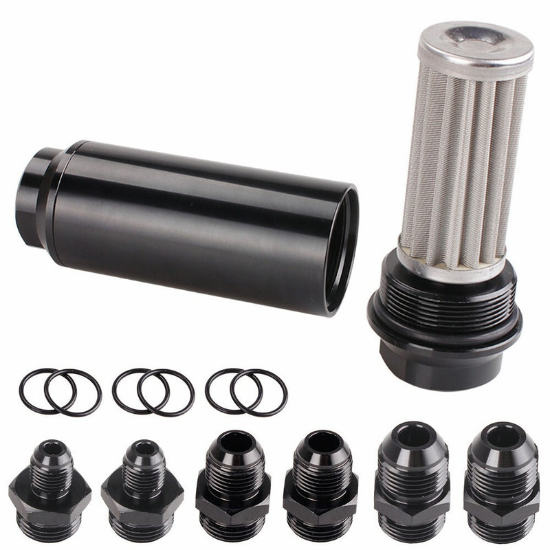 Universal Racing In-Line Fuel Filter AN6 AN8 AN10 Adapter 40 Micron Cleanable