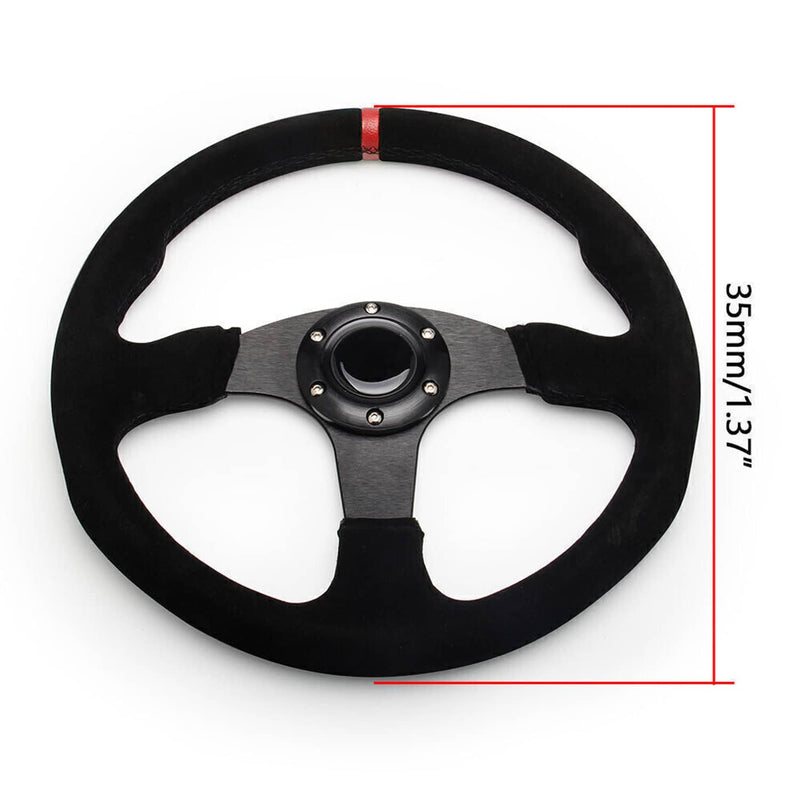 14" 350mm Racing Suede Leather Steering Wheel Horn Button Quick Release Kit