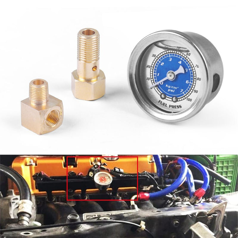 Liquid Filled Fuel Pressure Gauge 1/8 NPT 100PSI for VMS Honda Acura Civic