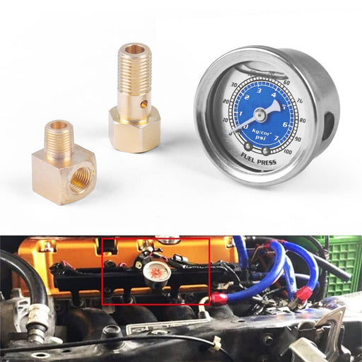 DURAFORCE Liquid Filled Fuel Pressure Gauge 1/8 NPT 100PSI for VMS Honda Acura Civic