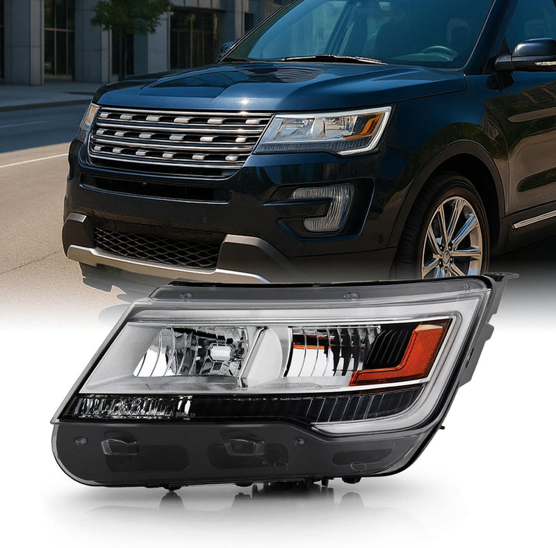 Driver Left Headlight w/ LED DRL for Ford Explorer 2016-19 Chrome Housing