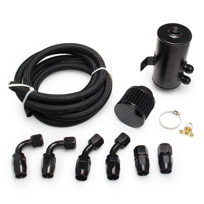 10AN Oil Catch Can Reservoir Tank 2 Port Dual Breather Filter Baffled 10FT Hose