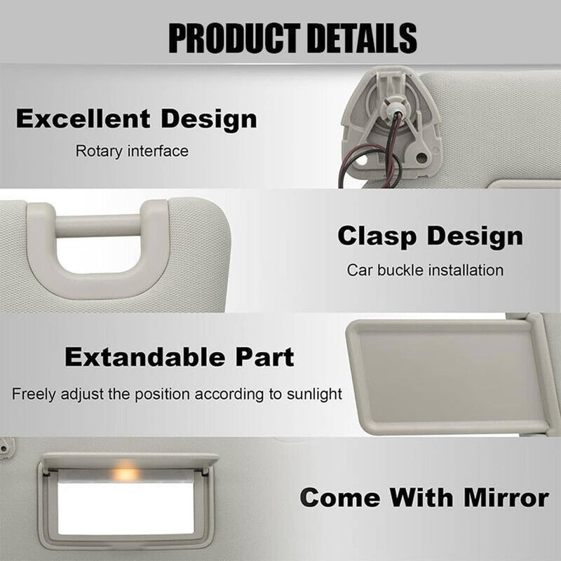 96401-9PB0A Sun Visor with Lamp Left Driver Gray for 2013-2018 Nissan Pathfinder
