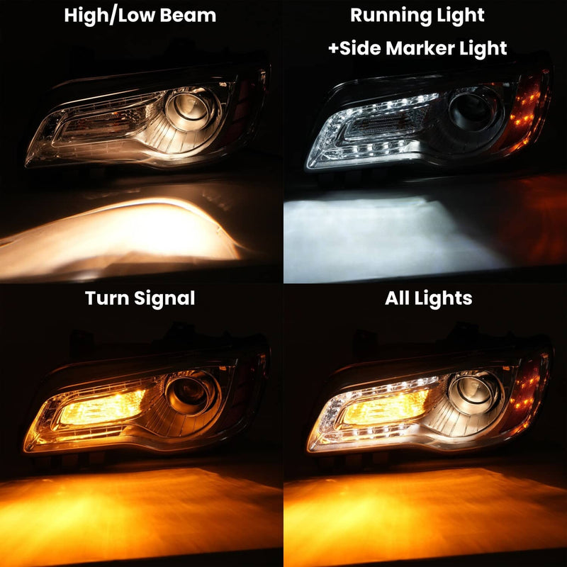 DURAFORCE Chrome Bezel LED DRL Headlight Headlamp Driver Side for Chrysler 300 2011-2023