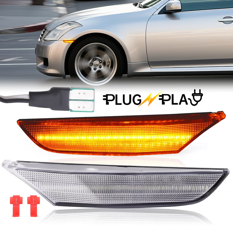 Pair Front Bumper Signal LED Side Marker Light for Infiniti G35 2003-2006
