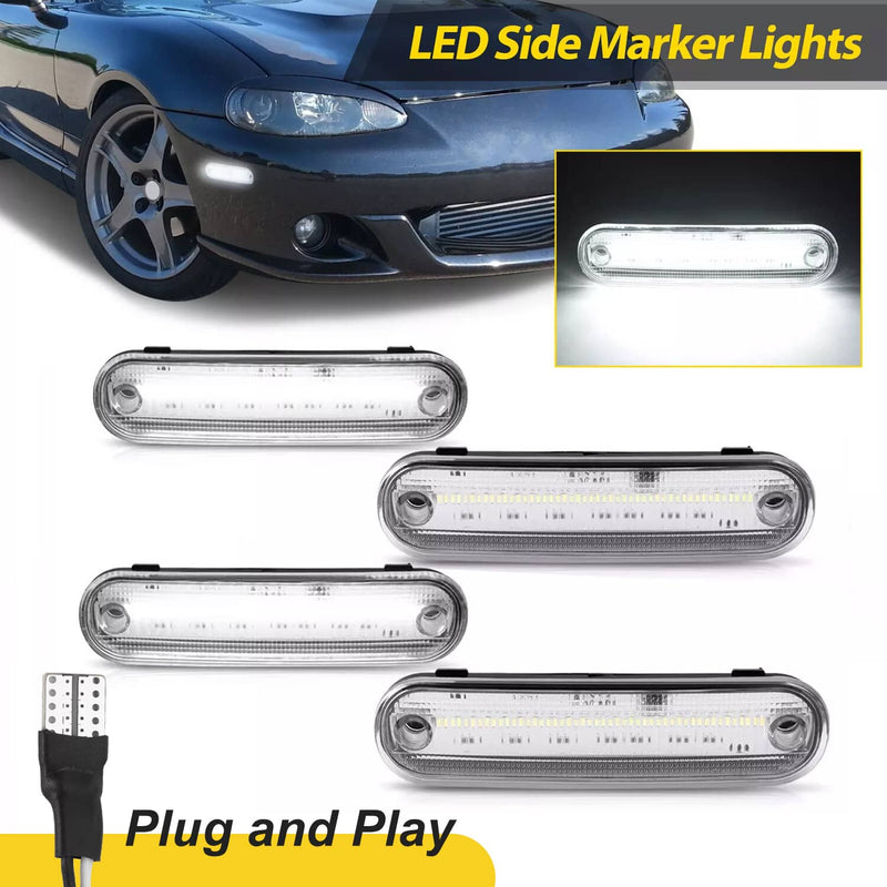 DURAFORCE Clear Front Rear LED Side Marker Light for Mazda Miata MX-5 1990-2005 4PCS
