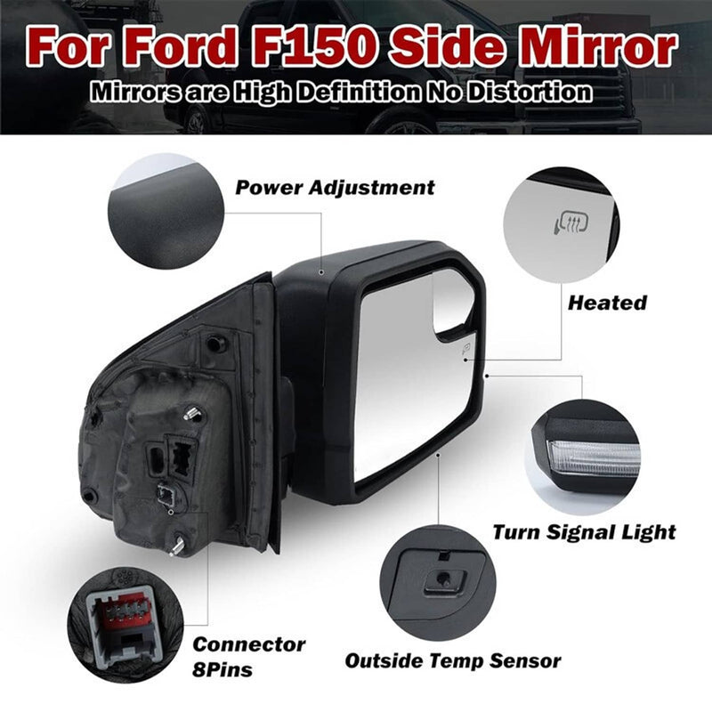 FL3Z17682CB Door Mirror for Ford F-150 2015-2020 Passenger Right Side Power Lamp