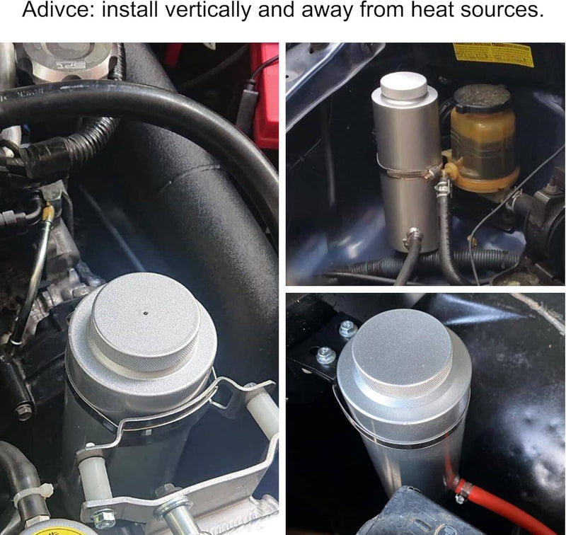 Universal Radiator Coolant Overflow Reservoir Tank for 800ml Silver Aluminum Cat