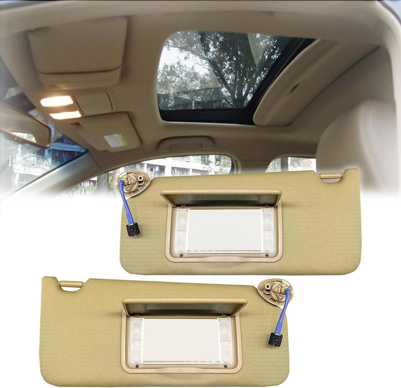 Left & Right Side Beige Sun Visor with Light & Mirror for Honda Accord 2008-2017
