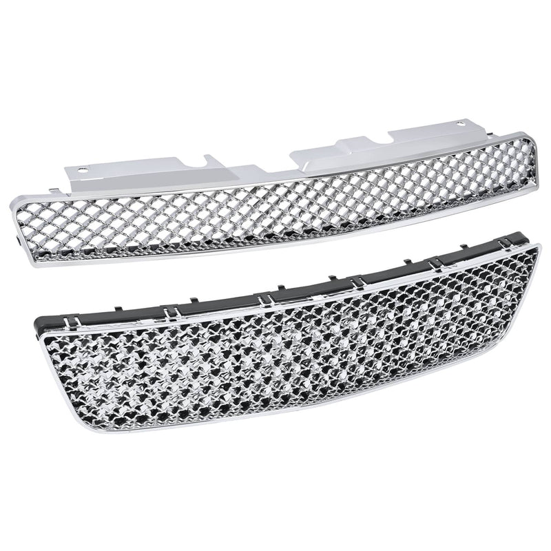 DURAFORCE Chrome Mesh Front Upper Lower Bumper Grille for Chevy Impala Limited 2006-2016