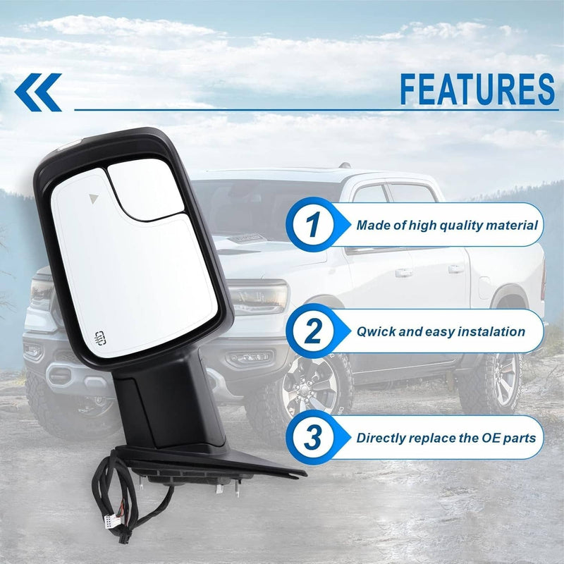 Left Side Power Fold Heated Mirror LED Signal BSD for 2019-2024 Dodge Ram 1500
