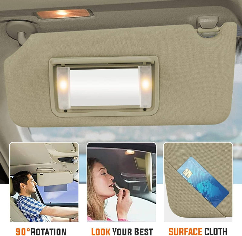 Sun Visor Left Driver Side with Light Mirror for Honda Accord 2008-2017 Beige
