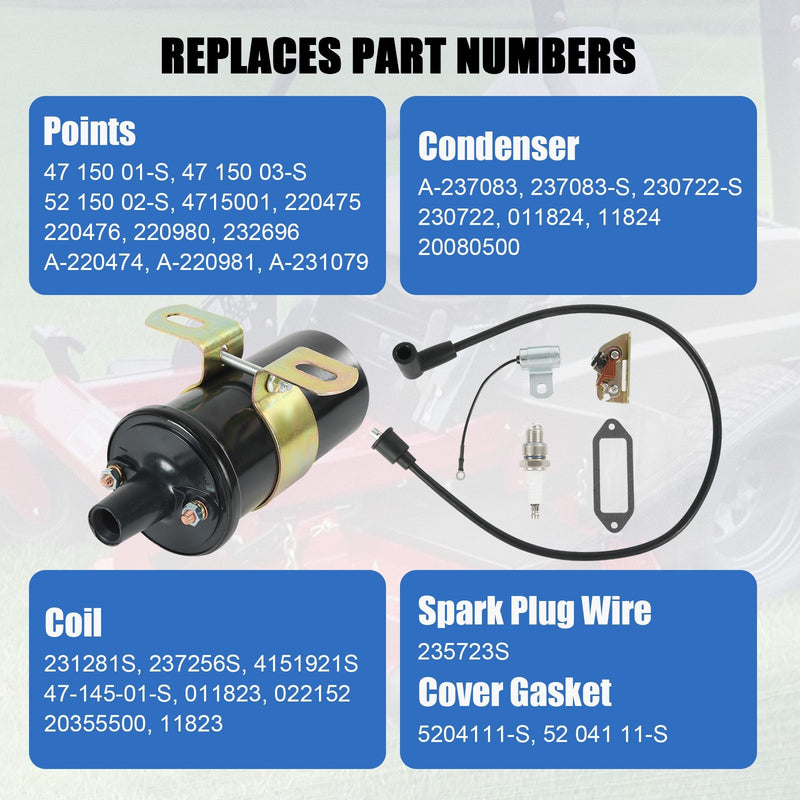 Coil Points Condenser Spark Plug Wire for Kohler K181 K241 K301 K90 K161