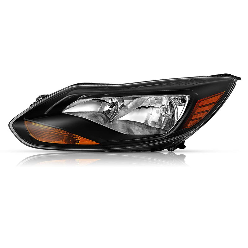 DURAFORCE Black Left Driver Side Headlights Clear Lens Halogen for Ford Focus 2012-2014