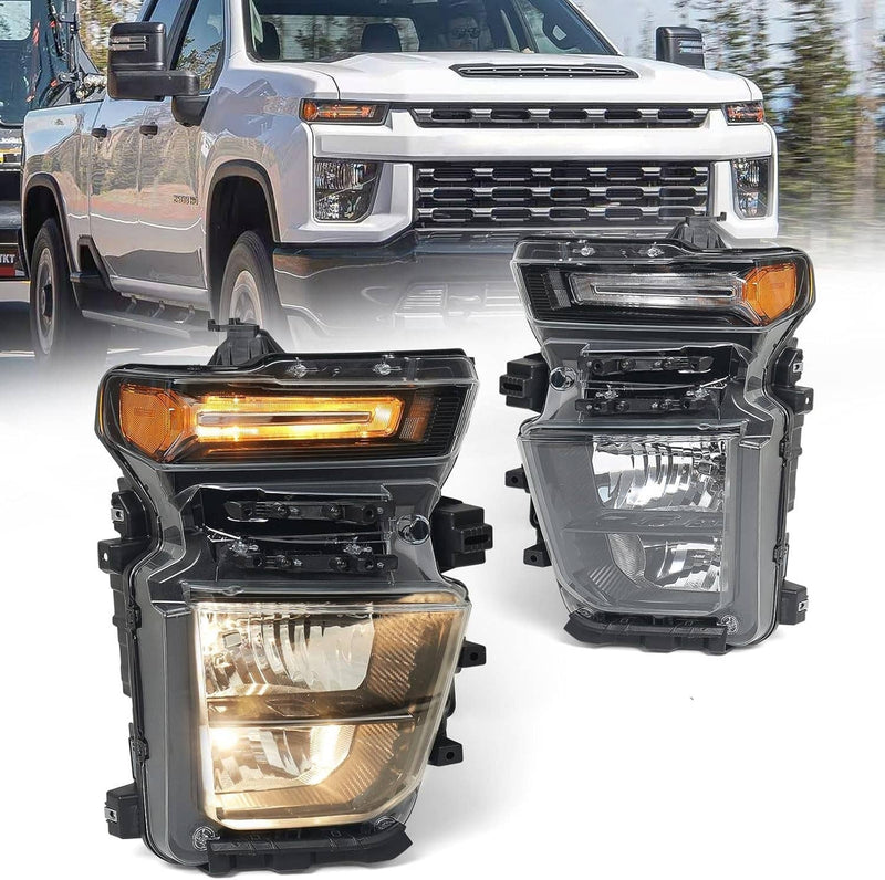 Pair Halogen Headlights with Bulb for 2024-2025 Chevy Silverado 2500HD 3500HD
