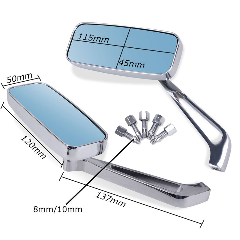8mm 10mm Motorcycle Rearview Side Rectangle Mirrors for Honda Yamaha Kawasaki