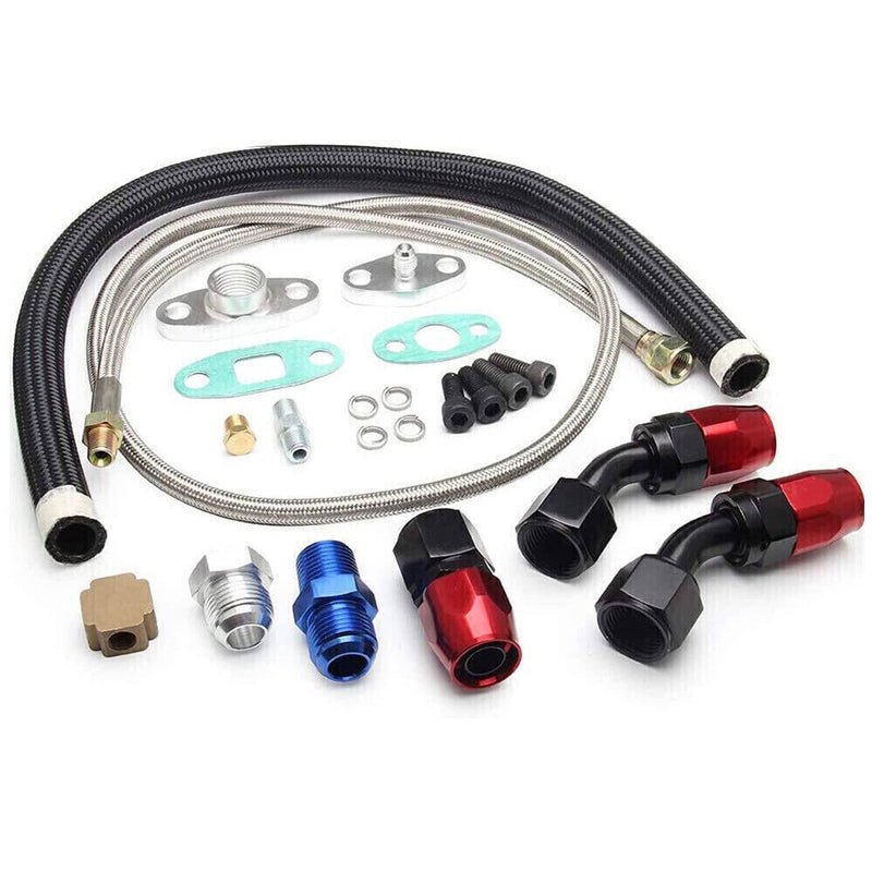 Oil Feed Line 10AN Oil Drain Return Fitting Kit for Turbo T3 T4 T6 GT45