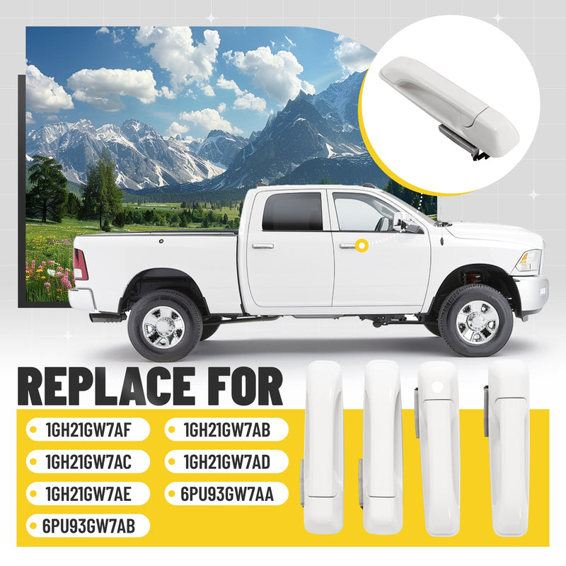 Outside Door Handle White for Dodge Ram 1500 2009-2024 2500 2011-2025 4 Pcs