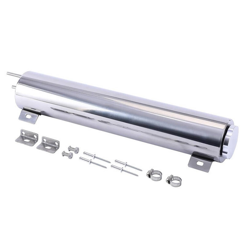 50OZ 3" x 16" Polished Stainless Steel Radiator Coolant Overflow Catch Puke Tank