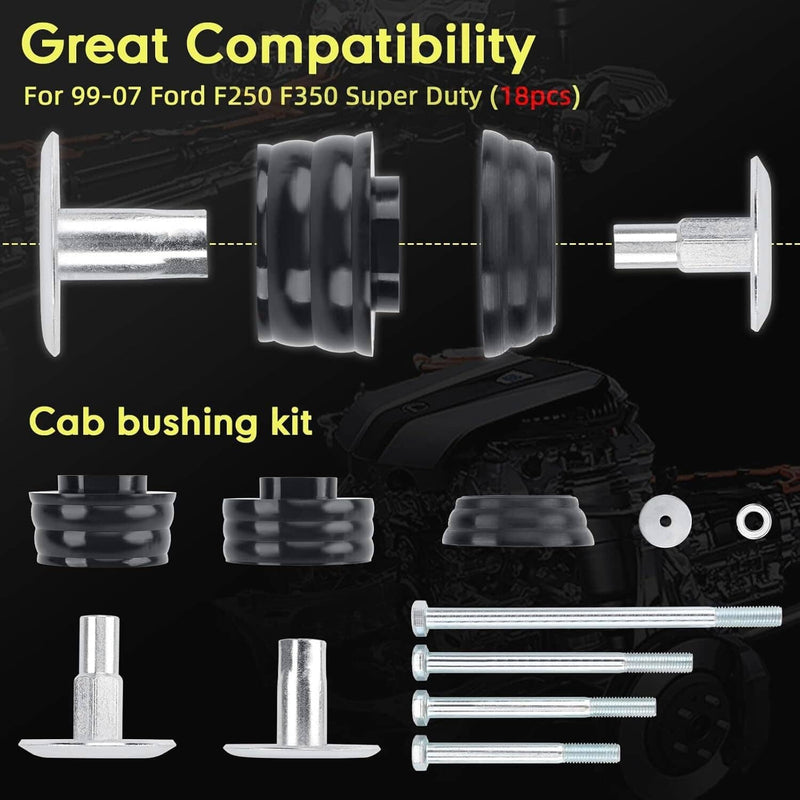 KF04058BK Body Cab Mount Bushings Kit for 99-07 Ford F250 F350 Super Duty Black