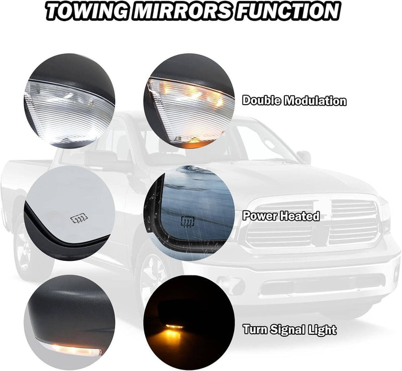 Right Passenger Mirror Manual Fold Heated LED Signal for Ram 1500 2013-2019