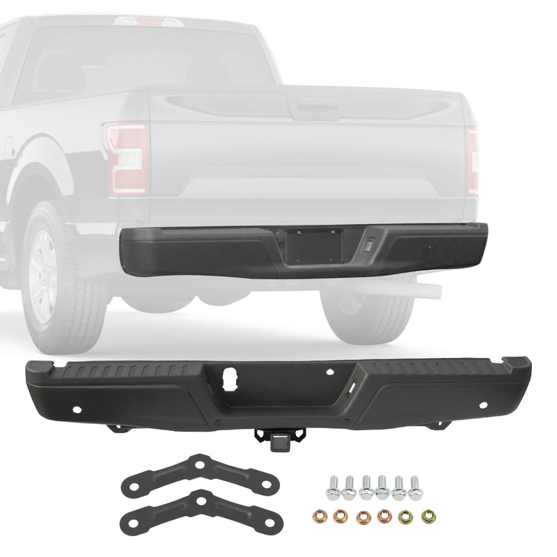 Black Rear Bumper Assembly Max Tow Hitch Sensor Holes for Ford F-150 15-20