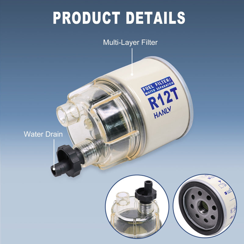 R12T Fuel Filter Water Separator Spin-on with Bowl for Marine