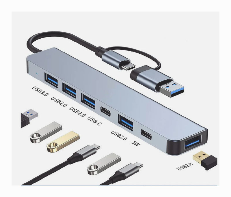 Adapter USB C HUB Type 7 8 Port 5G Speed Multi USB Splitter for PC Laptop Macboo