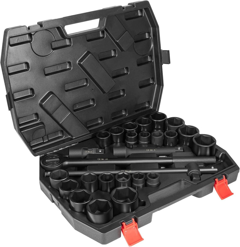 3/4" Drive Deep Impact Socket Set 27Pcs SAE 7/8"-2" Metric 22-50 MM Kit