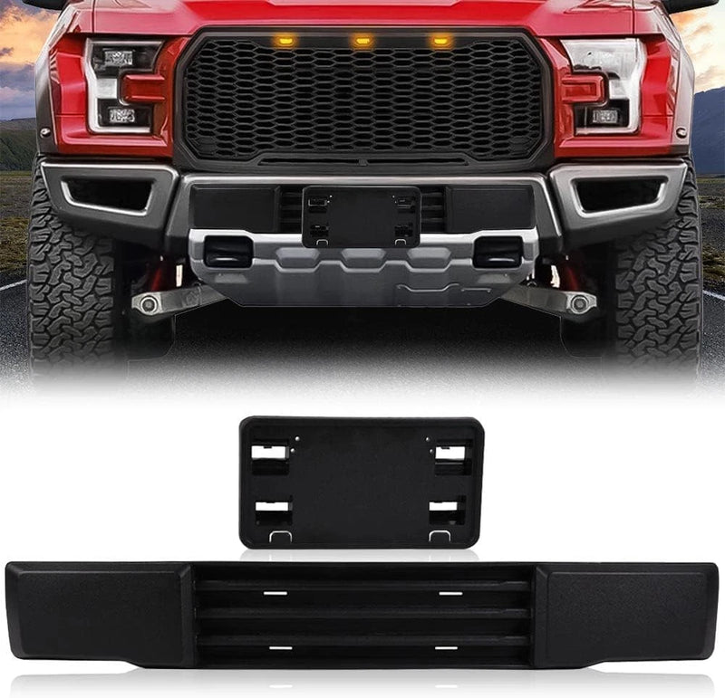DURAFORCE Front Bumper Trim & License Plate for Ford F-150 F150 2015 2016 2017 Black