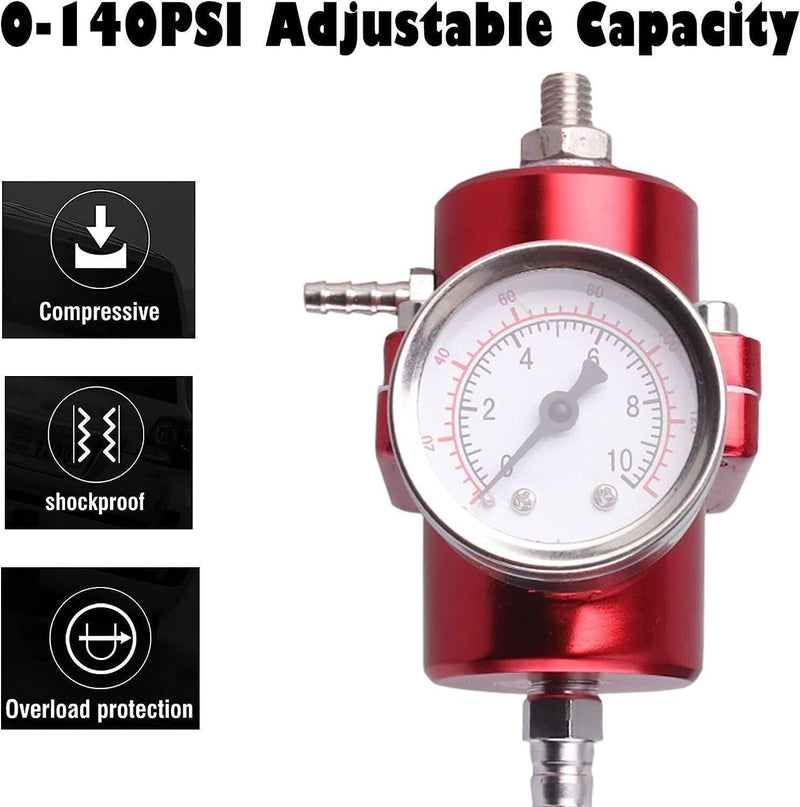 Adjustable Fuel Pressure Regulator with Gauge Fitting Kit Aluminum Red