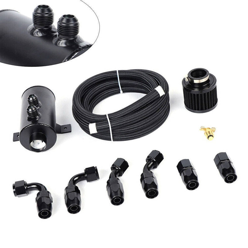 10AN Oil Catch Can Reservoir Tank 2 Port Dual Breather Filter Baffled 10FT Hose