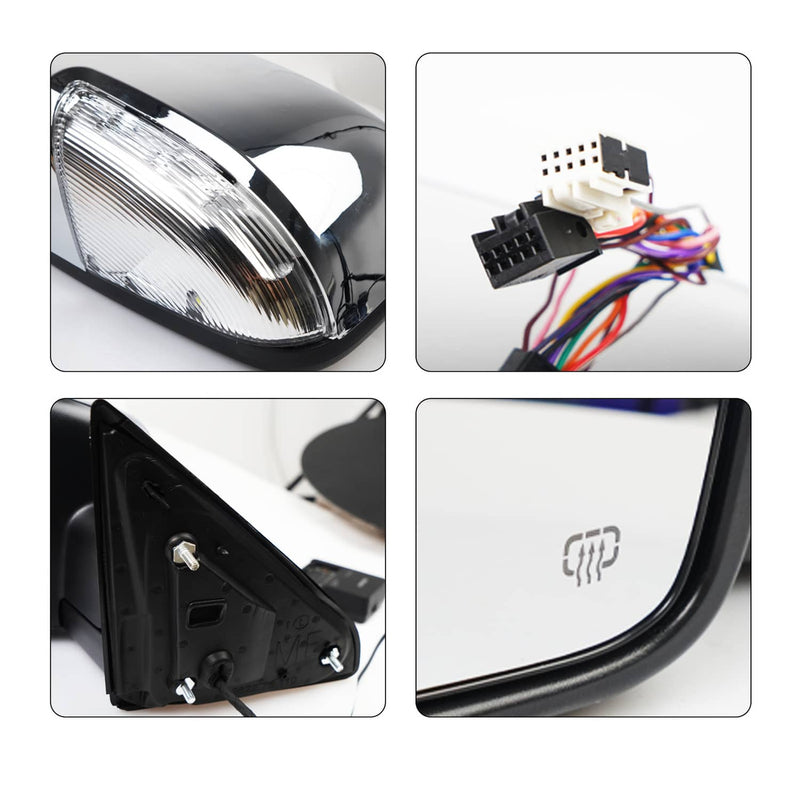 2Pcs Side Mirror Chrome Power Fold Heated Temper Sensor for 2013-2019 Ram 1500