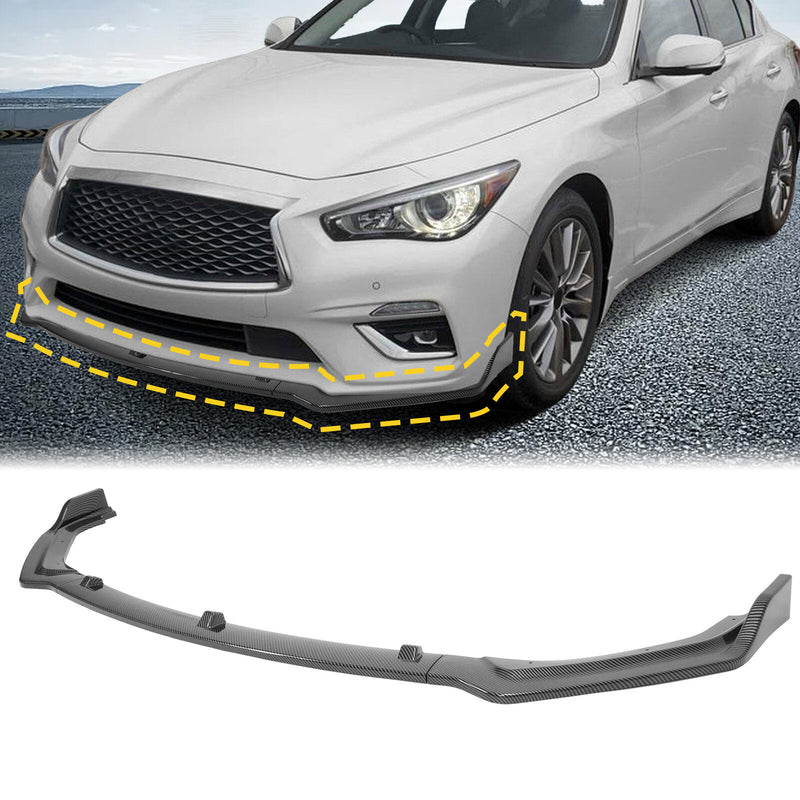 Carbon Fiber Color Front Bumper Lip Splitter for Infiniti 2018-24 Q50 Luxe Base