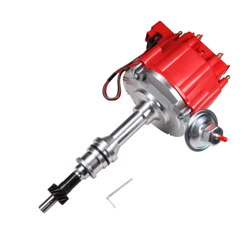 Red HEI Distributor for Ford 351W Windsor with 65K Hi-Output Coil Pigtails