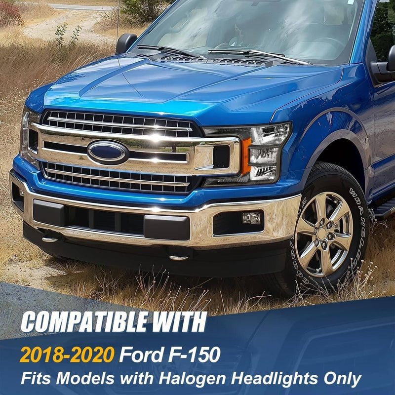 Pair Headlights for Ford F150 2018-2020 Halogen Headlamps Black Clear Left Right