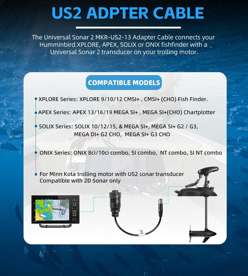 1852073 MKR-US2-13 US2 Adapter Cable for Humminbird SOLIX APEX XPLORE ONIX