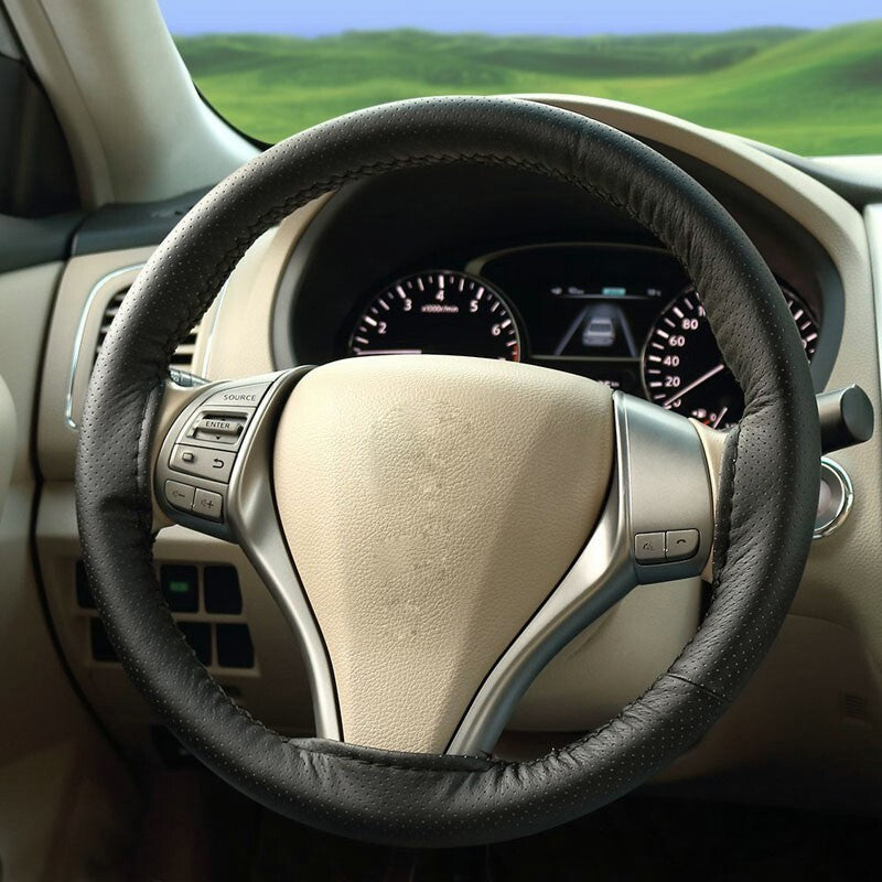 DIY Car Truck Leather Steering Wheel Cover with Needles and Thread Black