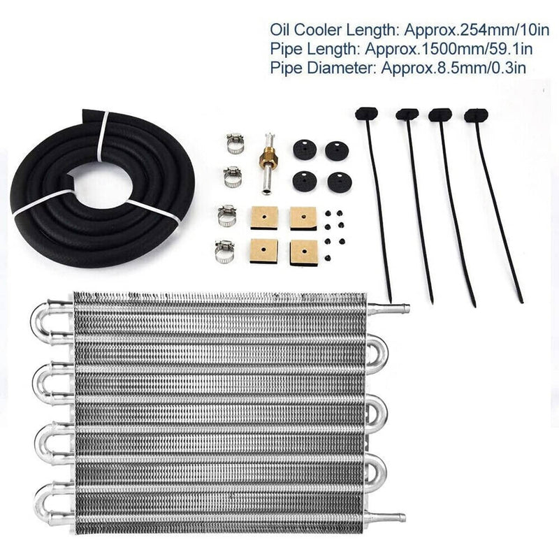 Universal 8 Rows Aluminum Remote Transmission Oil Cooler Radiator Converter Kit