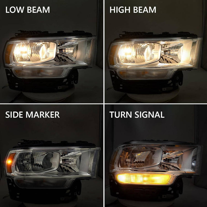 Halogen Chrome Headlight Assy Right Passenger Side for RAM 2500 3500 2019-2024