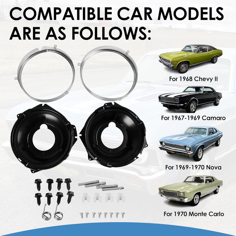 Headlamp Retaining Ring Mounting Bucket Kit for Camaro Nova w/ Hardware 28pcs