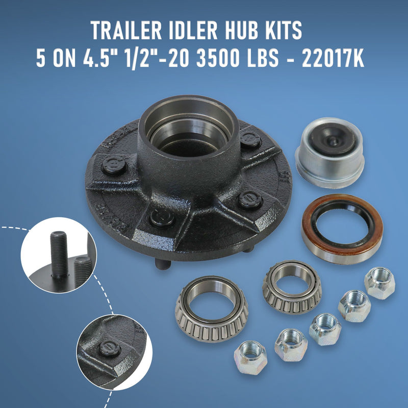 22017K Trailer Idler Hub Kits 5 on 4.5 for 3500 lbs Axle 1/2-20 Thread Set of 2
