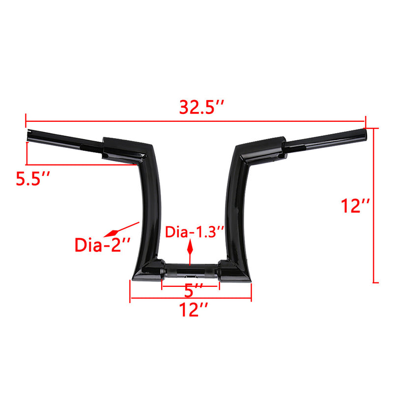 12" Rise 1-1/4" Ape Hangers Bars FAT Handlebars for Harley Softail Dyna Touring