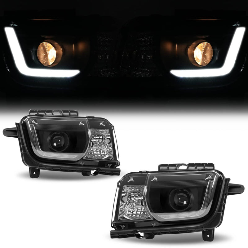 DURAFORCE LED Tube Projector Headlights Headlamp Black for Chevrolet Camaro 2010-2013 Pair
