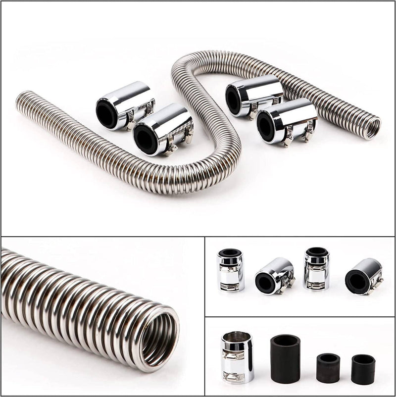 48" Universal Stainless Steel Radiator Flexible Coolant Water Hose Caps Kit