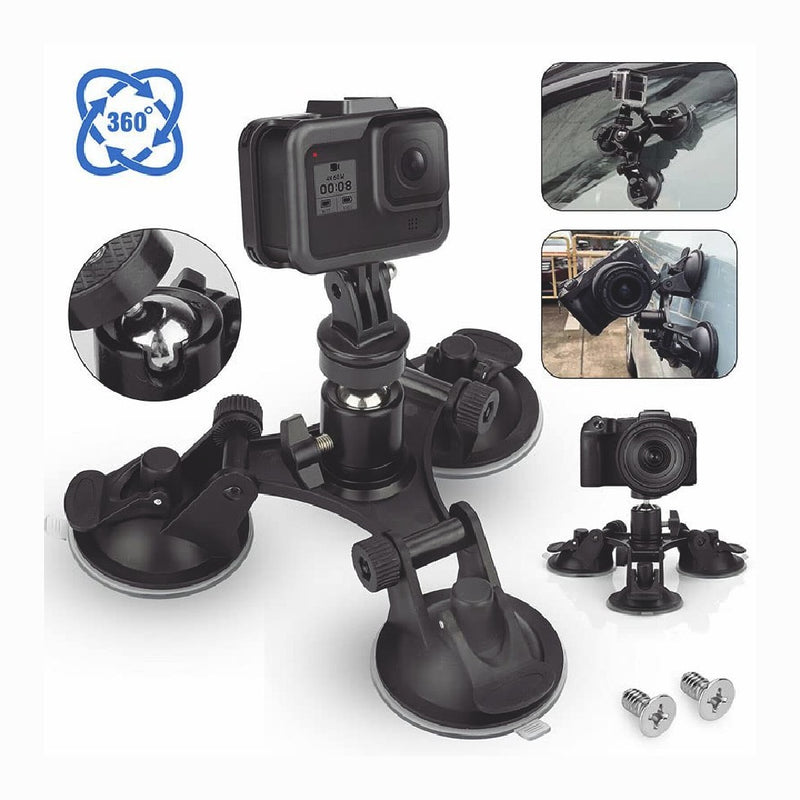 Triple Suction Cup Car Holder Mount for GoPro Hero 10 9 8 7 6 5 DJI OSMO Camera