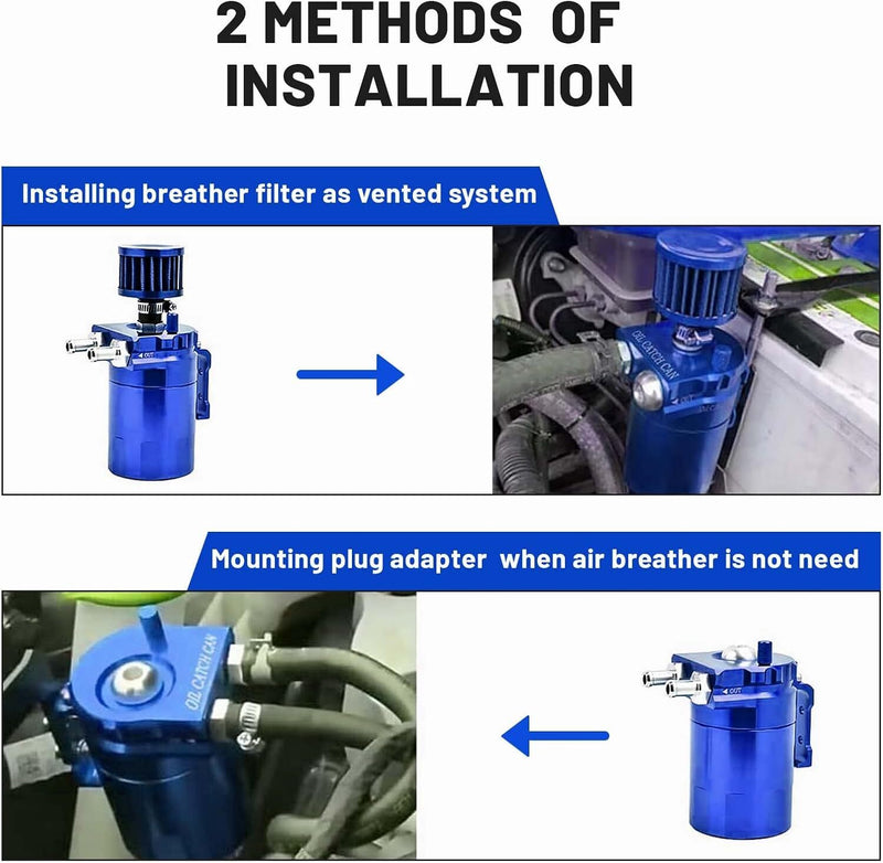 Universal Blue Oil Catch Can Tank Kit Baffled Reservoir Breather Filter