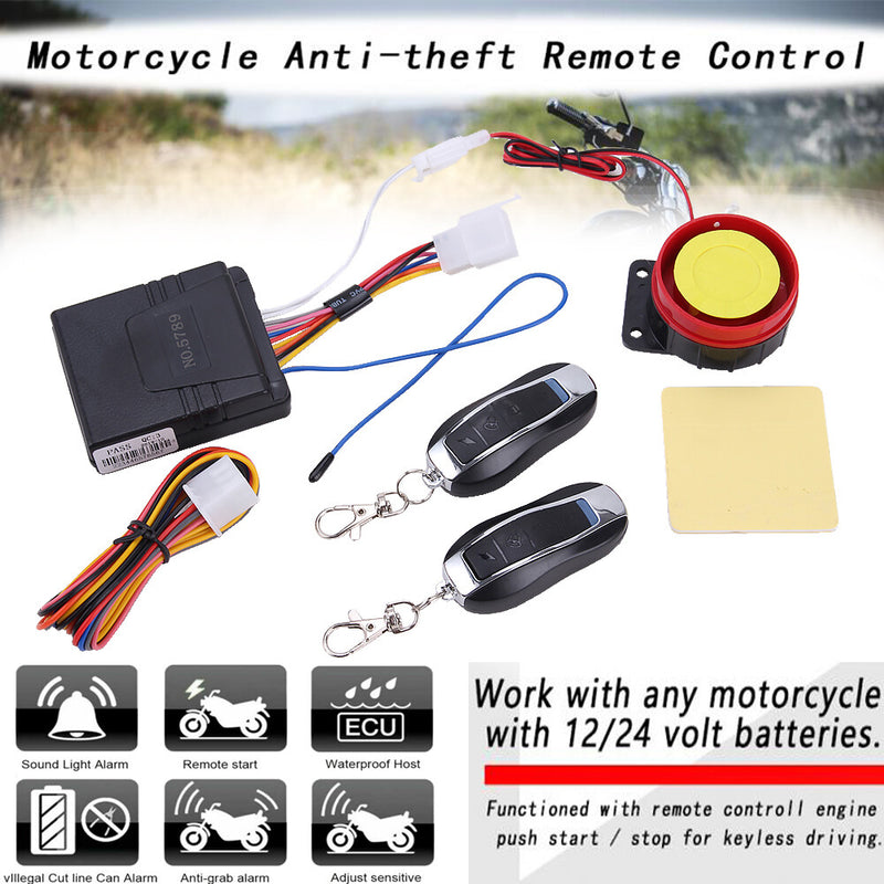 Motorcycle Scooter Security Alarm System Anti-Theft Remote Control Engine Start