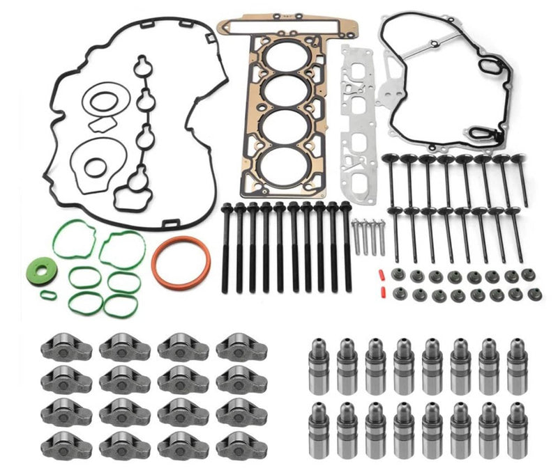 Head Gasket with Bolt & 16pcs Rocker Arm Valve Lifter Set for Chevy GMC Buick 2.
